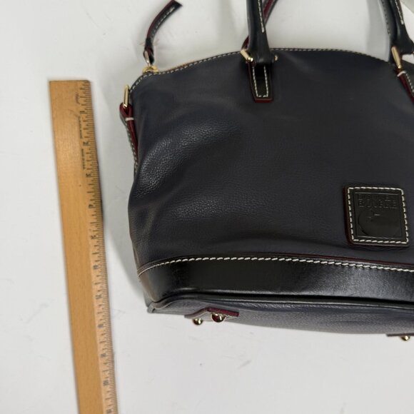 Dooney & Bourke Pebble Grain Satchel Navy Blue Leather Black Red Trim Zip - Picture 7 of 9